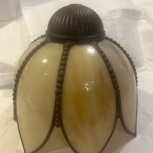 Mid Century Slag Glass Elegant Cream and Brown Home Accent Tulip Lamp Shade